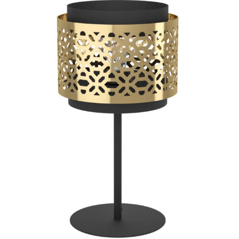 Lampe de table sablebach en acier noir, laiton E27 1x40w h: 45 cm Ø24cm avec interrupteur de câble