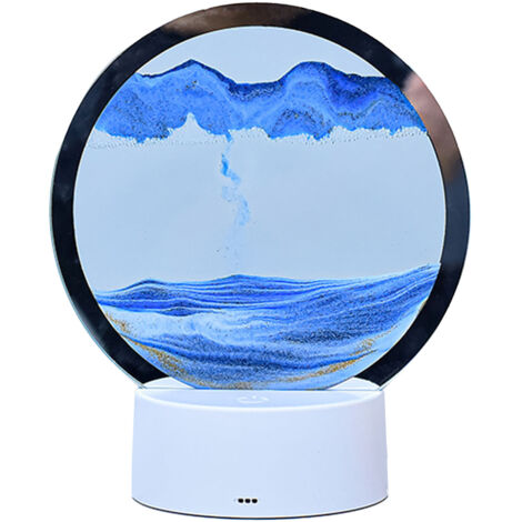 Lampe de Table Sablée 3D 7 Couleurs, Sablier Lumineux Décoratif pour Chambre d'Hôtel ou Chambre à Coucher, Éclairage Artistique Moderne Bleu-Vert