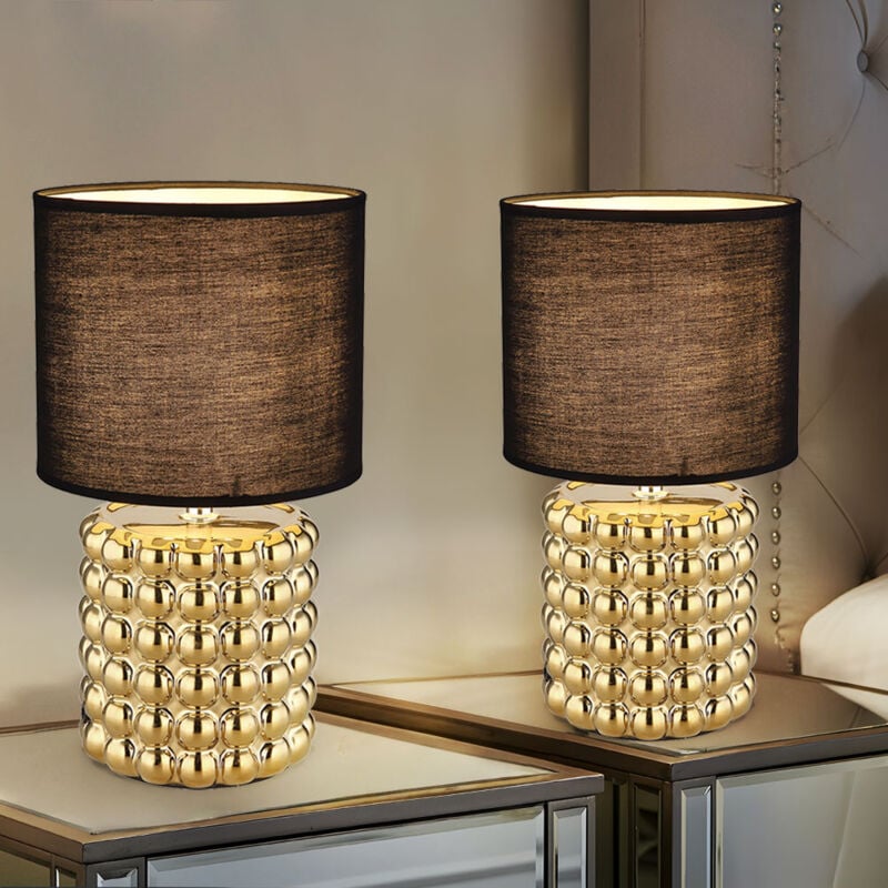 Lampe de table Salon Lampe de table céramique noir or, abat-jour textile, 1x douille E14, DxH 18,5x33 cm, lot de 2