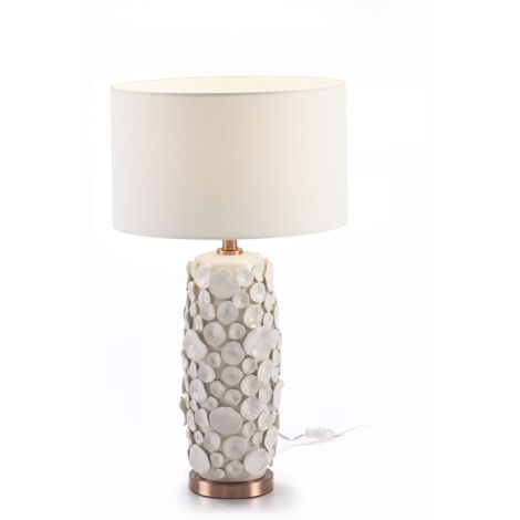 Lampe de Table sans écran 17x15x52 Céramique Blanc/Métal Couleur Cuivre