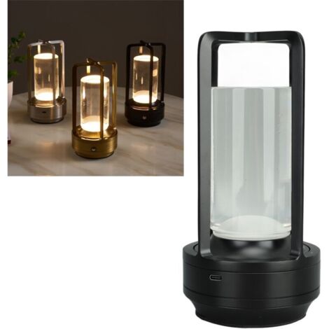 Lampe de table sans fil 3 couleurs variateur continu lampe de table LED lampe tactile rechargeable lampe de chevet lampe de chevet noir