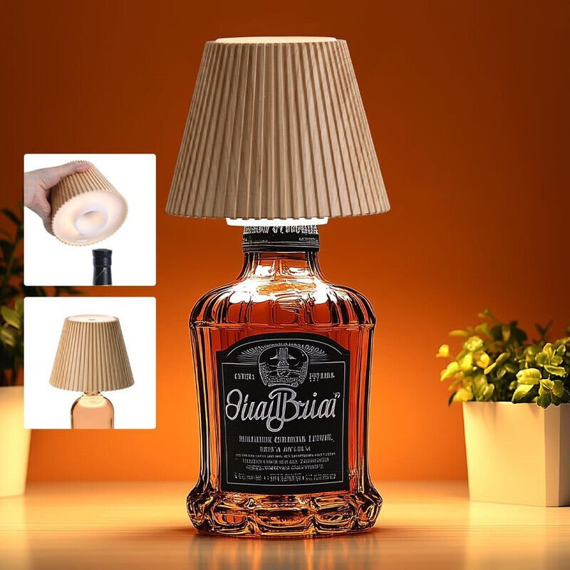 Lampe de table sans fil avec abat-jour bouteille – Portable, batterie rechargeable, 3 niveaux de luminosité, idéale pour bar, chambre et restaurant