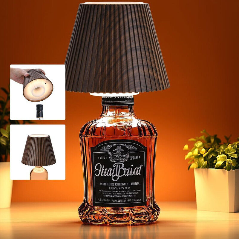 Cordless Table Lamp with Bottle Shade – Portable, Rechargeable Battery, 3 Brightness Levels, Ideal for Bar, Bedroom, and Restaurant