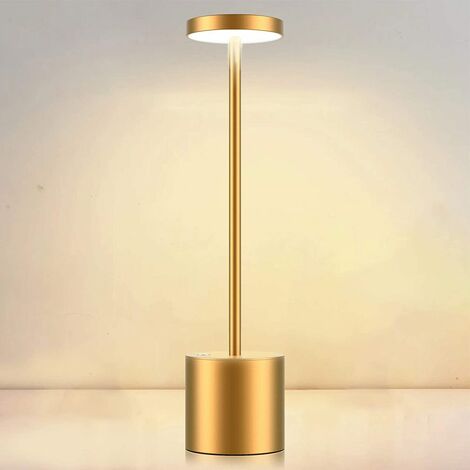 Lampe de table sans fil, batterie rechargeable 6000 mAh, 2 niveaux de luminosité, doré, pour salon, chambre à coucher, bureau, studio