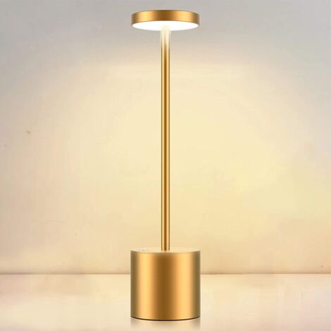 MOWZE Lampe de table sans fil, batterie rechargeable 6000 mAh, 2 niveaux de luminosité, lampe de chevet en métal, pour salon, chambre à coucher, bureau, studio (doré)