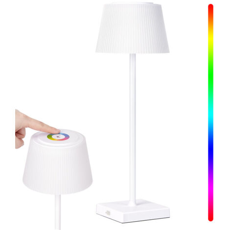 Lampe de table sans fil intensité variable, lampe sans fil lampe tactile intensité variable 8 couleurs rechargeable par USB-C étanche pour jardin table manger balcon hôtel bar restaurant (blanc)