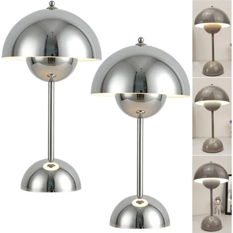 Lampe de table sans fil, lampe de bureau LED champignon, lampe de chevet à intensité variable avec 3 températures de couleur, Chrome, paquet de 2