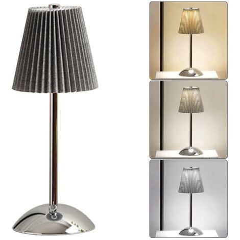 Lampe de table sans fil, lampes de chevet 3 couleurs à intensité variable avec abat-jour plissé, lampe tactile rechargeable par USB