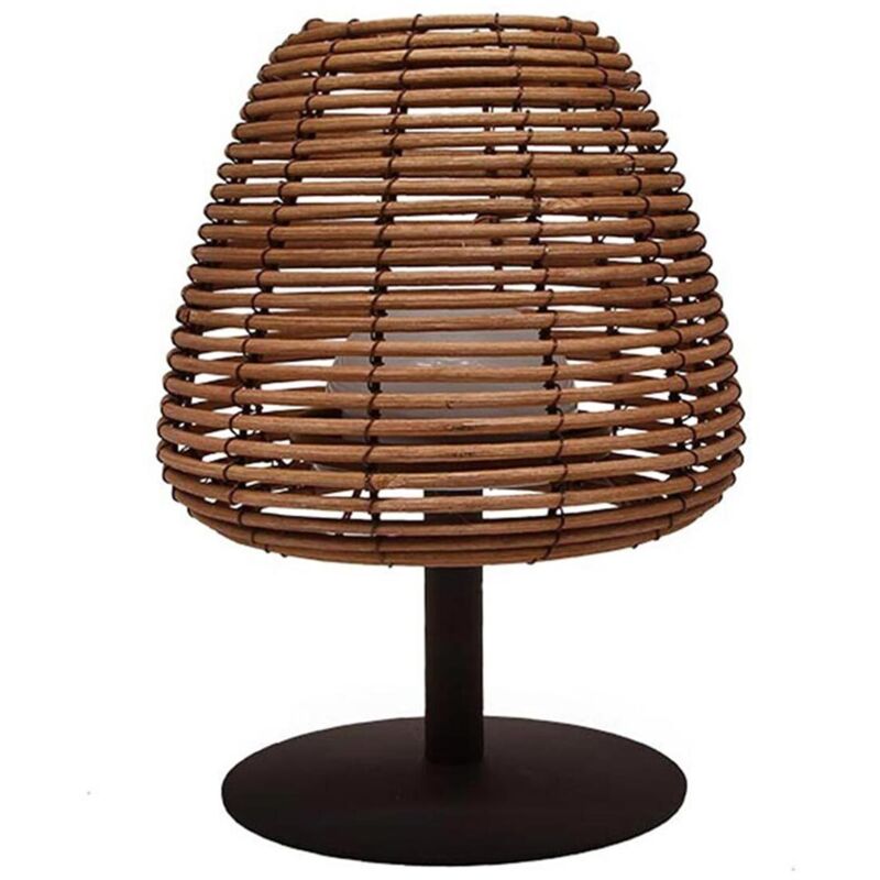 Lumisky - Lampe de table sans fil led standy mini Beige Rotin H25CM