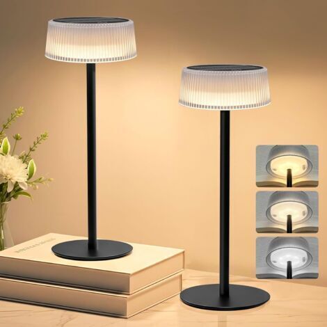 Lampe de Table Sans Fil Rechargeable, 2 Pack Dimmable LED Lampe de Table Solaires à Batterie 4000mAh, 3 Modes Portable Étanche IP67 Lampe de Chevet Bureau Tactile pour Intérieur et Extérieur