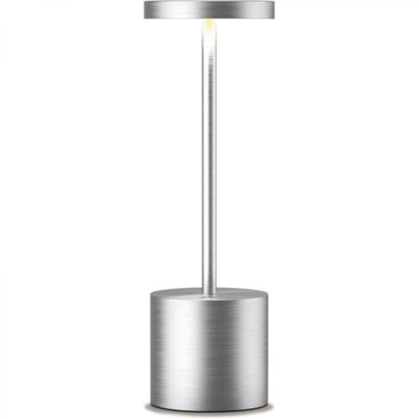 Lampe de table sans fil rechargeable, lampe de bureau LED portable, éclairage de table sans fil à intensité variable 3 couleurs,argent