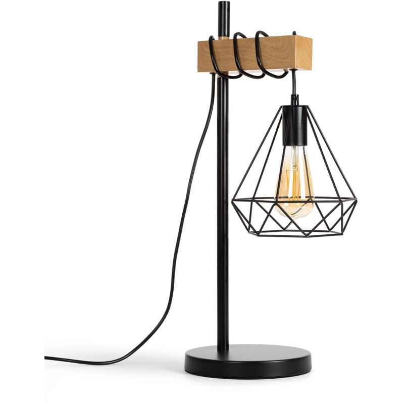 Ledkia - Lampe à Poser Bois et Métal Sardo Noir