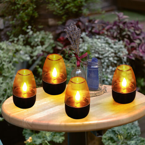 Lampe de table solaire LED, décoration solaire, éclairage décoratif de jardin, résistant aux intempéries, batterie de terrasse IP44, acier inoxydable, gris clair, LED blanc chaud, DxH 6x9cm, lot de 4