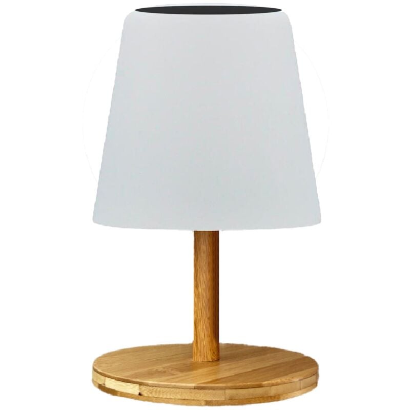 Lumisky - Lampe de table solaire standy mini wood solar Blanc Bambou H25cm