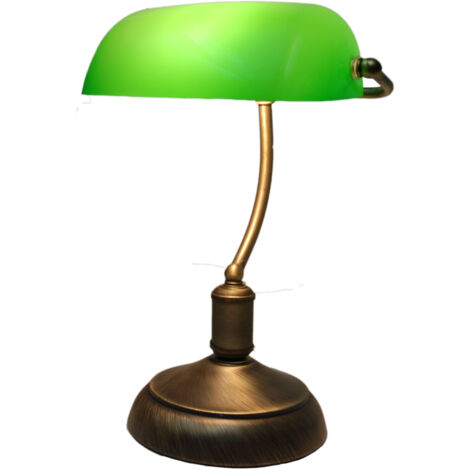 Lampe de table style banquier avec abat-jour en verre vert