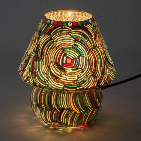 Lampe de table style champignon avec motif mosaïque dans les tons verts