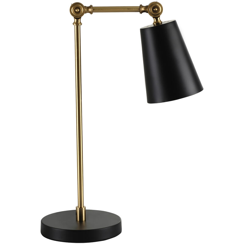 Lampe de table style néo-rétro - lampe de bureau - douille E27 40W max. - pied corps articulé métal doré, abat-jour conique noir - Beige