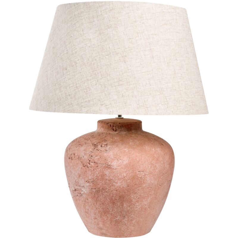 Lampe de Table Style Rustique Base en Céramique Abat-jour en Lin Forme Tambour Style Terre Cuite Marron Barton