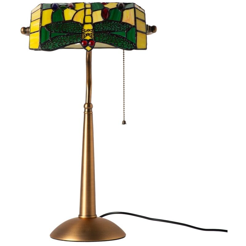 Lampe de table style tiffany libellule verre mosaïque vert E27 H46cm