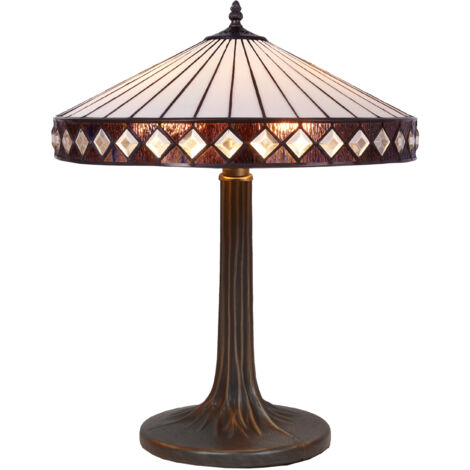 Lampe de table Tiffany avec base en arbre Série Ilumina D-45cm