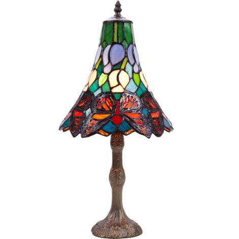 Lampe de table Tiffany avec base en forme de papillon Série D-25cm