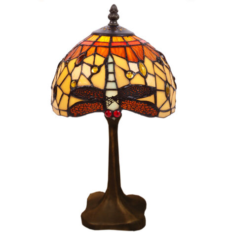 Lampe de table Tiffany avec base profilée Série Belle Amber D-20cm