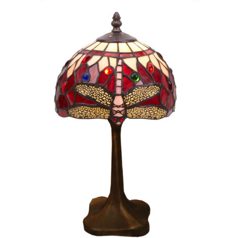Lampe de table Tiffany avec base profilée Série Belle Rouge D-20cm
