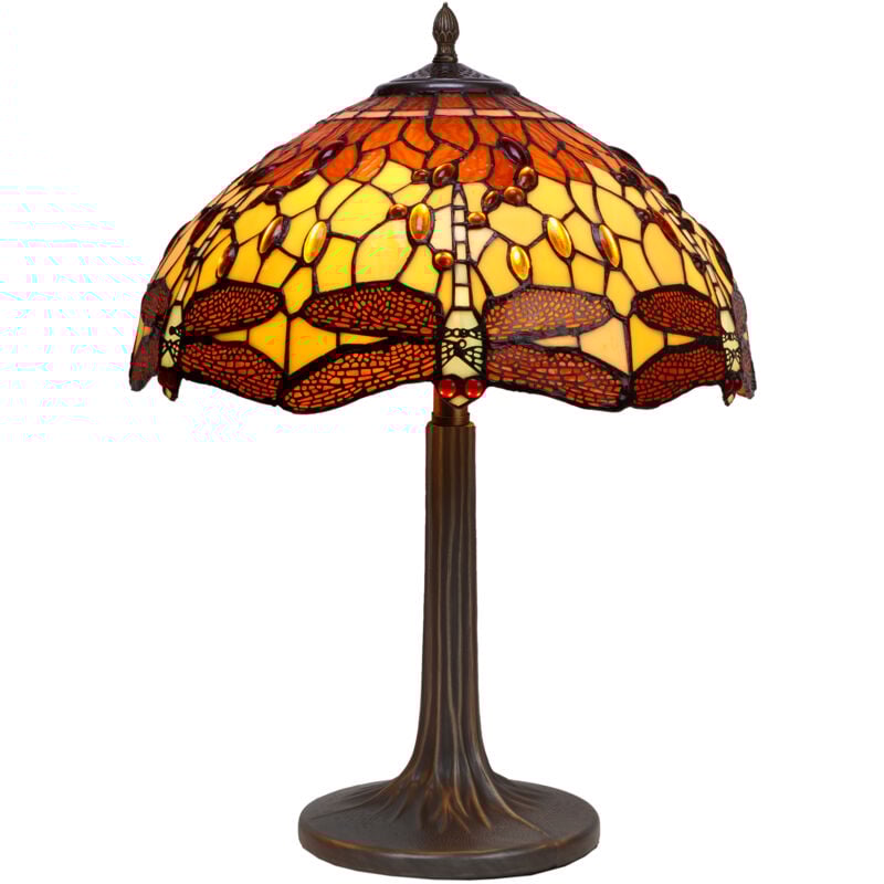 Fijalo - Lampe de table Tiffany avec pied en arbre Série Belle Amber D-40cm