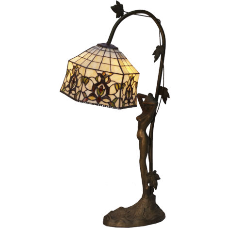 Lampe de table Tiffany base figure série Hexa D-20cm lumière directe