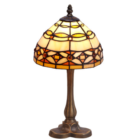 Lampe de table Tiffany base trèfle série ivoire D-20cm