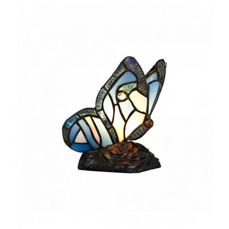 Lampe de table Tiffany Colin 1 Ampoule Bleu/Rose 40 Cm - Noir