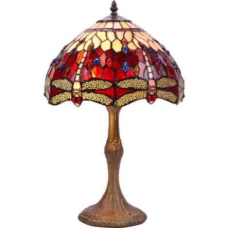 Lampe de table Tiffany moyenne diamètre 30 cm Série Belle Rouge