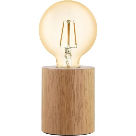 Lampe de table Turialdo, style industriel et vintage, lampe de chevet en bois et acier, éclairage pour salon en teintes naturelles et noires, certifié FSC, interrupteur, douille E27