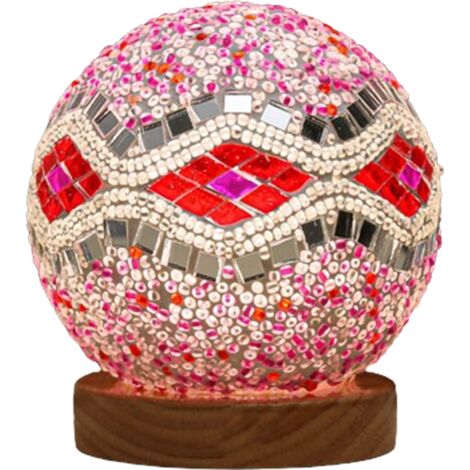 Lampe de table turque, lampe en verre mosaïque, base en bois, lampe de chevet style bohème Tiffany, alimentation USB.