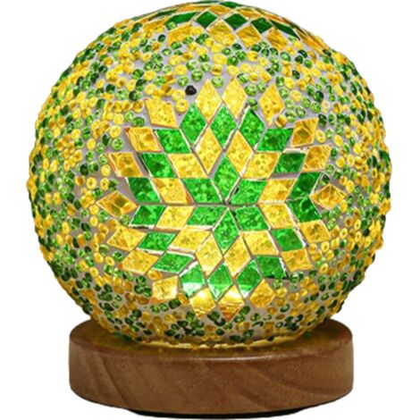 Lampe de table turque, lampe en verre mosaïque, base en bois, lampe de chevet style bohème Tiffany, alimentation USB.
