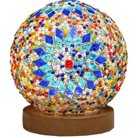 Lampe de table turque, lampe en verre mosaïque, base en bois, lampe de chevet style bohème Tiffany, alimentation USB.