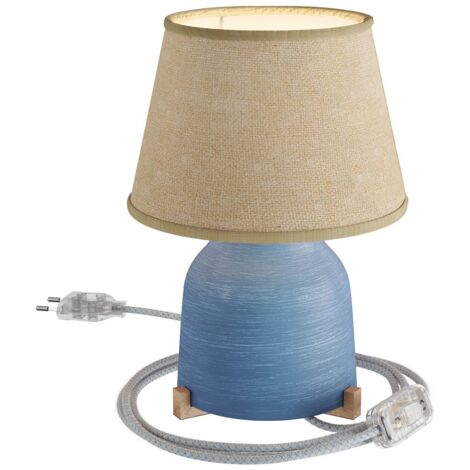 Lampe de table Vaso en céramique avec abat-jour Empire, complète avec câble textile, interrupteur et prise 2 pôles