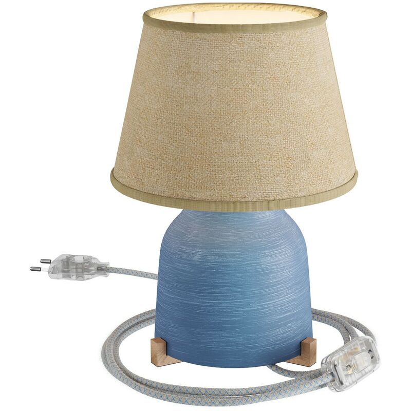 Lampe de table Vaso en céramique avec abat-jour Impero, câble textile, interrupteur et prise bipolaire Avec ampoule - Avion rayé - Jute naturelle