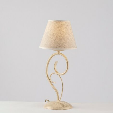 Lampe de table Vienna fer Ivoire Or une lumière abat-jour effet tissu 16x h38 cm