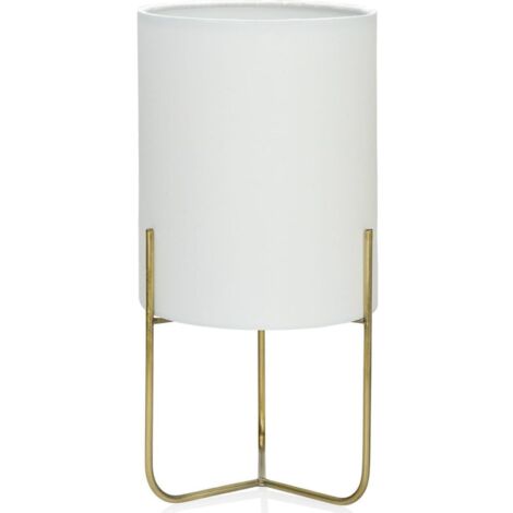 Lampe de table vintage blanche et dorée en tissu et métal - Blanc et doré élégant