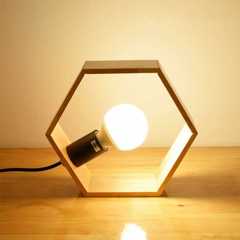 Lampe de table vintage de simplicité moderne, lampe de table en bois, lampe de chevet à douille E27 avec interrupteur, lampe de bureau pour bureau, maison, café, restaurant (A)