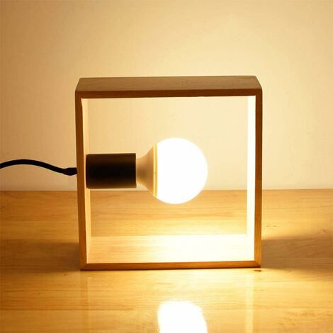Lampe de table vintage de simplicité moderne, lampe de table en bois, lampe de chevet à douille E27 avec interrupteur, lampe de bureau pour bureau, maison, café, restaurant (B)