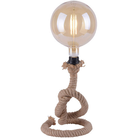 Lampe de table vintage en forme de corde Lampe de table avec corde nouée, corde marron, 1x E27, IP20, LxPxH 20x20x33cm, salon chambre