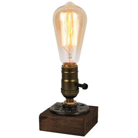 Lampe de Table Vintage Industrielle en Bois Veilleuse Steampunk Lampe de Bureau Ampoule E27 pour Chambre Salon Maison Art Exposition Café Bar Studio Décor Antique Sans Ampoule