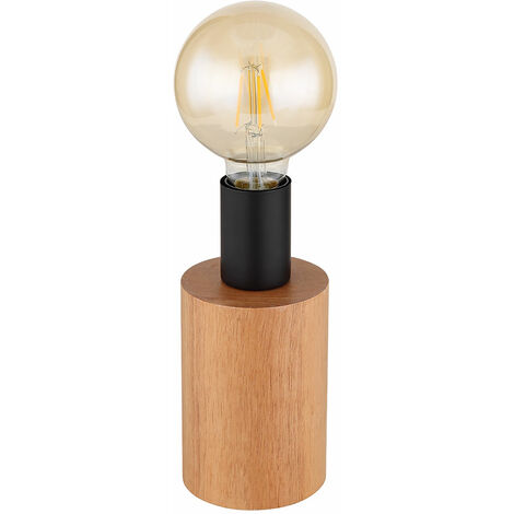 Lampe de table vintage lampe de bureau en bois lampe de chevet industrielle noire rétro bois, métal, couleur naturelle, 1x E27, DxH 9x19,5 cm