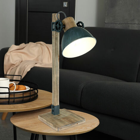 Lampe de table vintage lampe de chevet lampe de bureau rétro bois, métal spot gris réglable, E27, LxPxH 23x13x50 cm