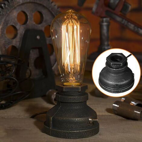 Lampe de Table Vintage Rétro ? Loft Steampunk Pipe À Eau Antique E27 Ampoule Lampe Industrielle Lampe Lampe En Métal Décor Lampe De Table