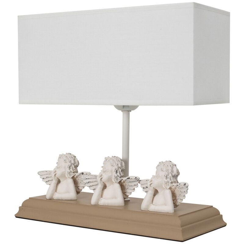 Lampe de table en mdf, brun, anges, culot e 27 Max 60 w 26x12x28 cm - 'volga - brun - Wellhome