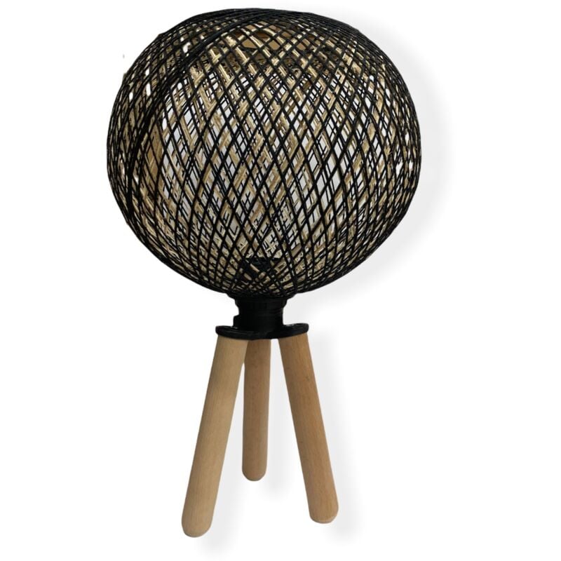WELLHOME Lampe de table, Base en métal Couleur NOIR Naturel 36x22x22 cm - "COMO"