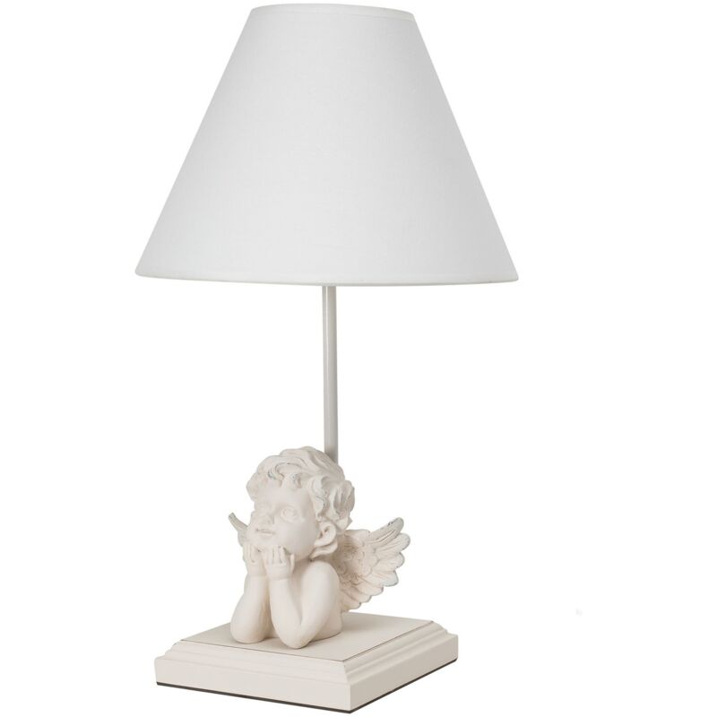 Lampe de table avec mdf, bleu, demi-ange, collection Volga, 25x25x42, douille e 14 Max 40 w - Blanc - Wellhome